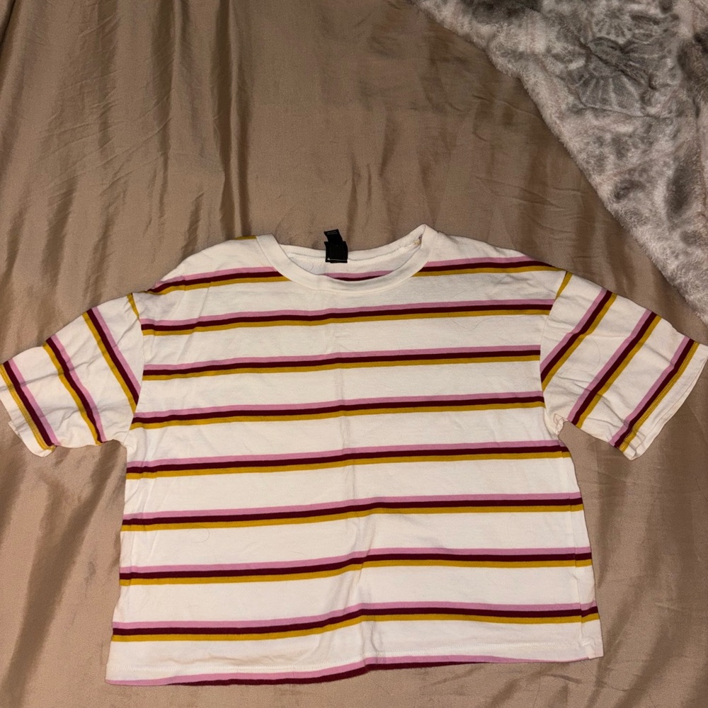 Wild Fable Cropped Tee - White, Yellow, and Red Stripes